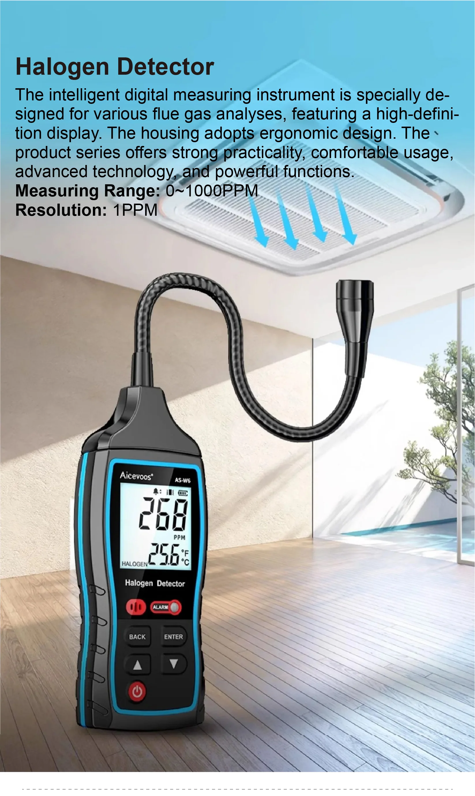 Halogen Leak Detector W6 AS-W6 Refrigerant Gas Sniffer HVAC Freon R134a Detector