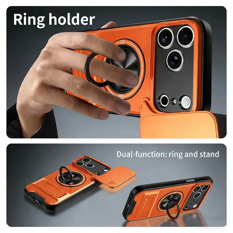 Premium Slide Camera Protection Phone Case with Upright Kickstand and Magnetic Shockproof Back