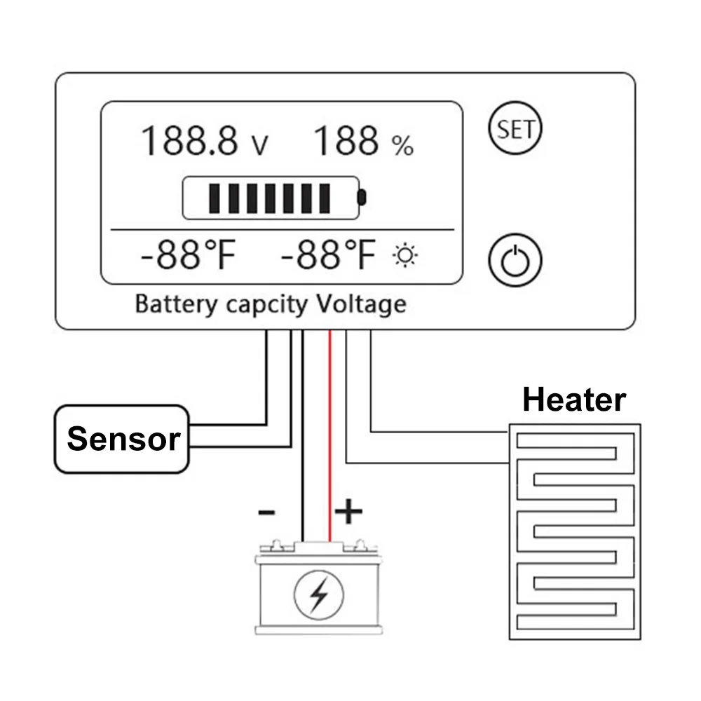 Digital Battery Monitor with Voltmeter and Temperature Display