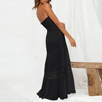 Elegant Strapless Lady Loose Maxi Party Dress Women Fashion Solid Color Lace Dress Summer Hollow Out Casual Long Dress Vestidos - Image 2