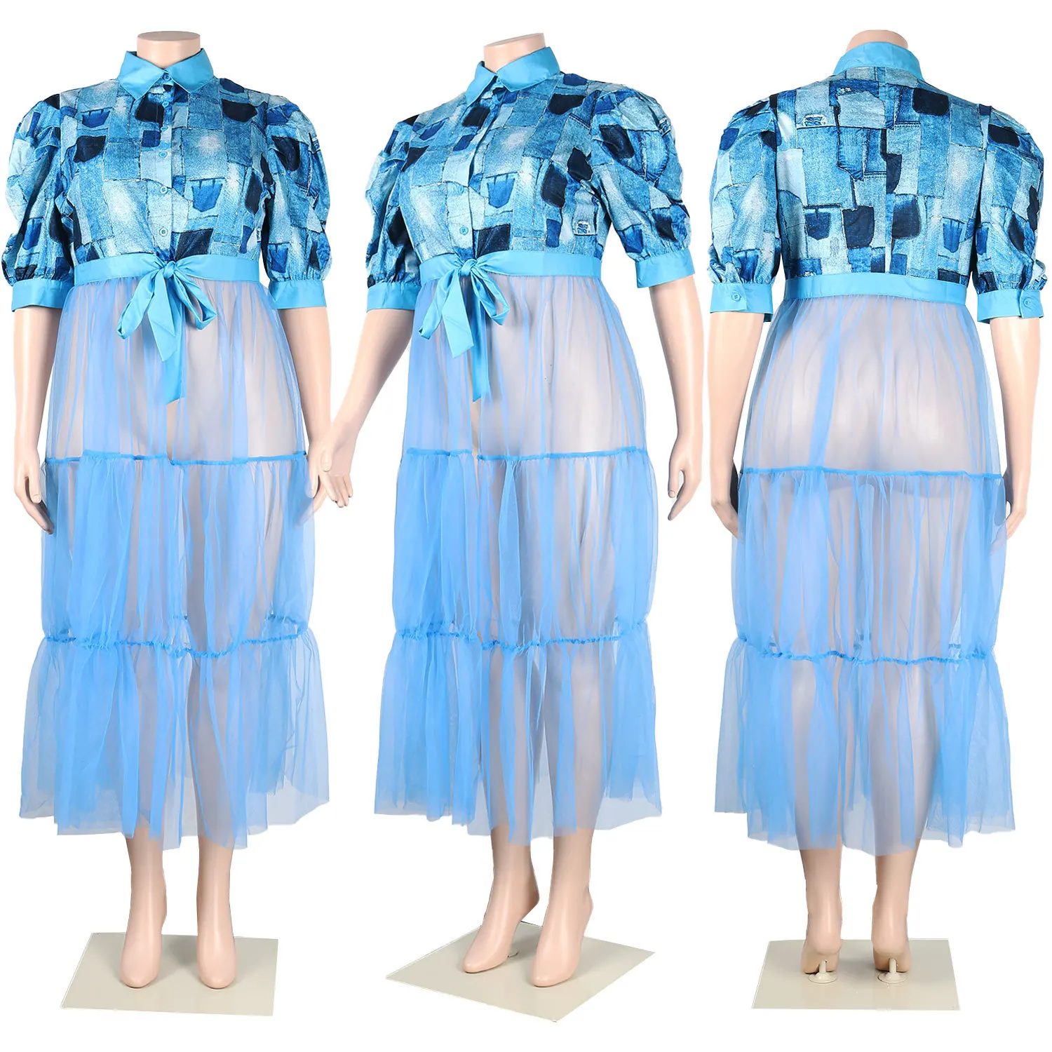 Plus Size Women Party Dresses Patchwork Camo Mesh Dresses Female Fashion Elegant Tops 2023 Summer Evening Gowns Club Outfits