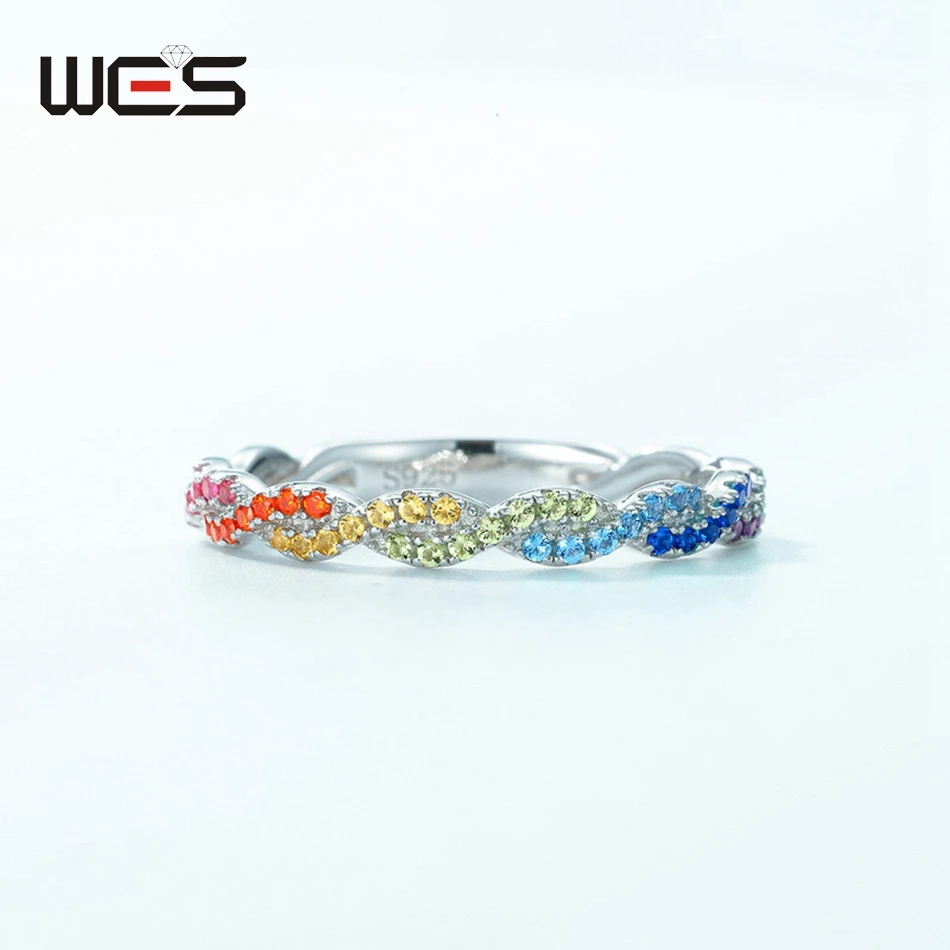 WES 여성용  반지, 레인보우 크리스탈, 다채로운 지크론, 크리스마스 결혼 선물, 인증 파인 주얼리, 1*1mm