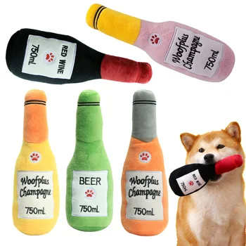 재미있는 봉제 강아지 장난감 맥주병 모양, 작은 대형 개, 깨끗한 치아 씹기 장난감, 애완 동물 인터랙티브 놀이 용품