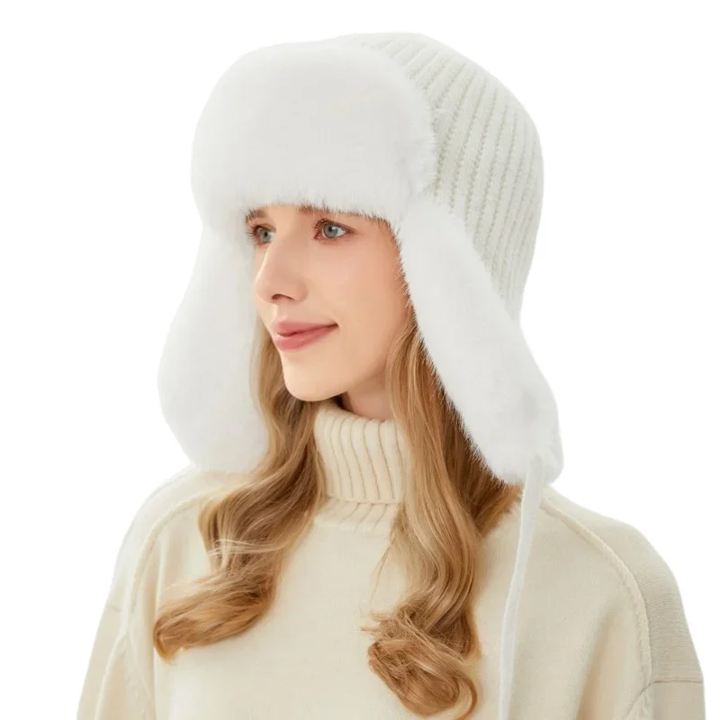 Winter Women Russia Ushanka Bomber Hats Pilot Trapper Aviator Cap Faux Rabbit Fur Earflap Snow Cap