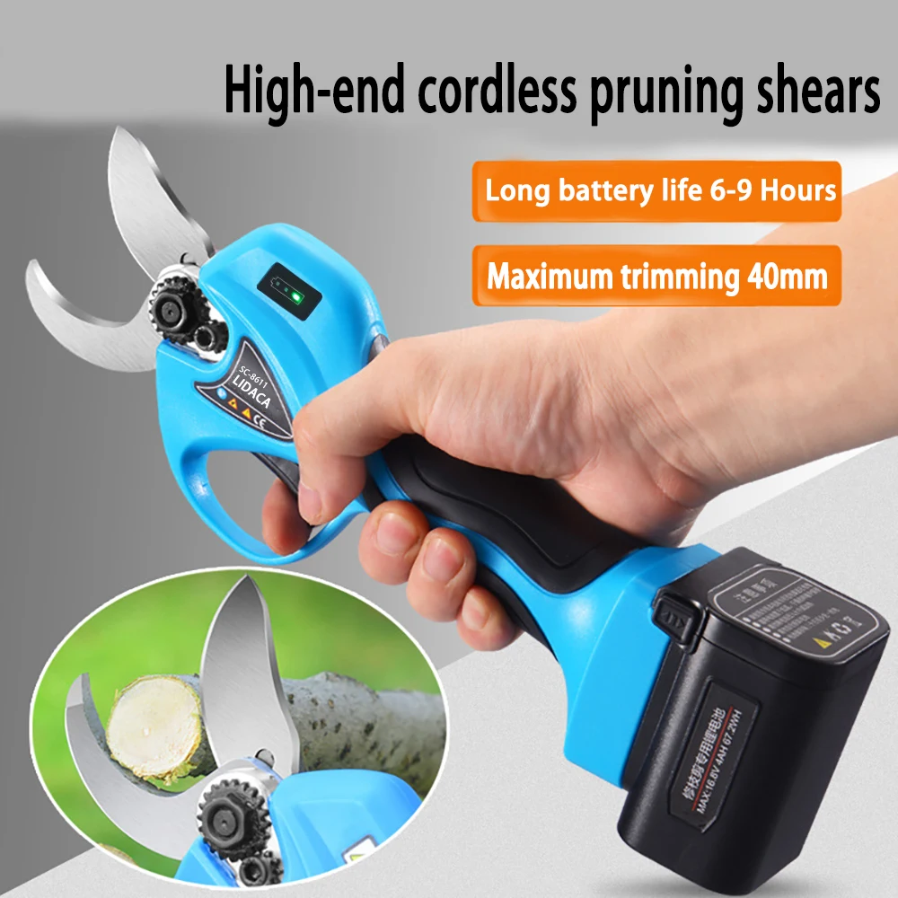 21V 40mm Cordless Pruner Lithium-ion Pruning Shear Efficient scissors Bonsai Electric Tree Branches garden tools SC-8611/8611A 2