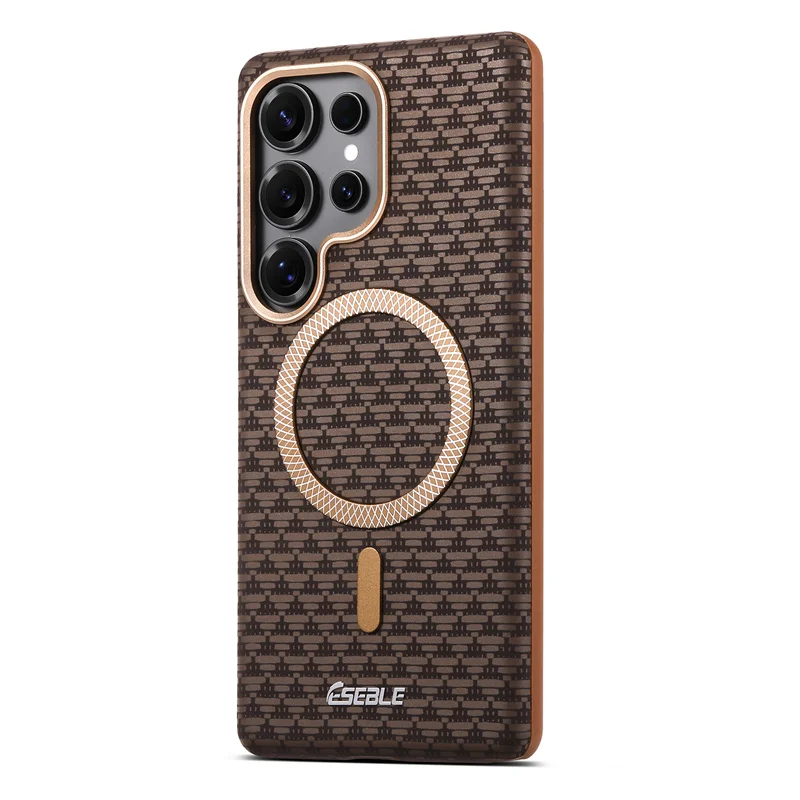 Luxury Leather Magnetic Fiber Texture Phone Case with Wireless Charging and Shockproof Cover