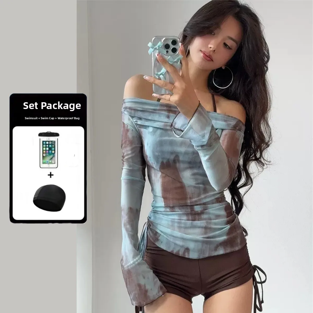 Blue + brown [+ swimming cap + waterproof bag]