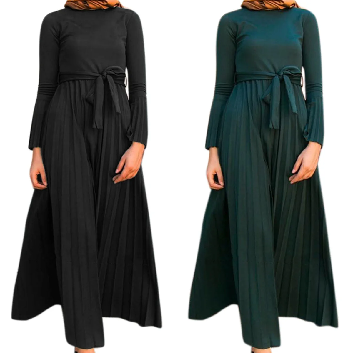 

New Abaya Dubai Luxury Women's Clothing Non-customs Fee Products Turkey Muslim Dresses Malaysia Pleated Flared Sleeve Dress Robe