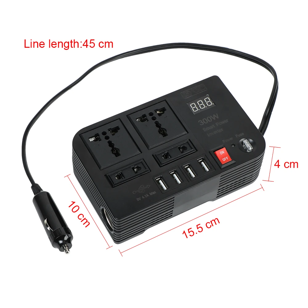 Overload Protection ON/OFF Switch 4 AC Sockets DC 12V to AC 220V Converter Outlets Car Inverter 4 USB Ports 300W Power Adapter vehicle inverter car converter inverter car inverter car power converter power inverter