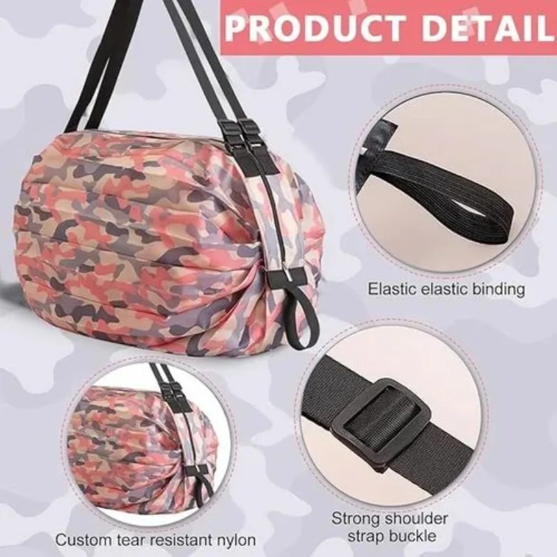 Waterproof Foldable Large Capacity Shopping Tote Polyester Adjustable Straps Circular Design for Travel Grocery Beach