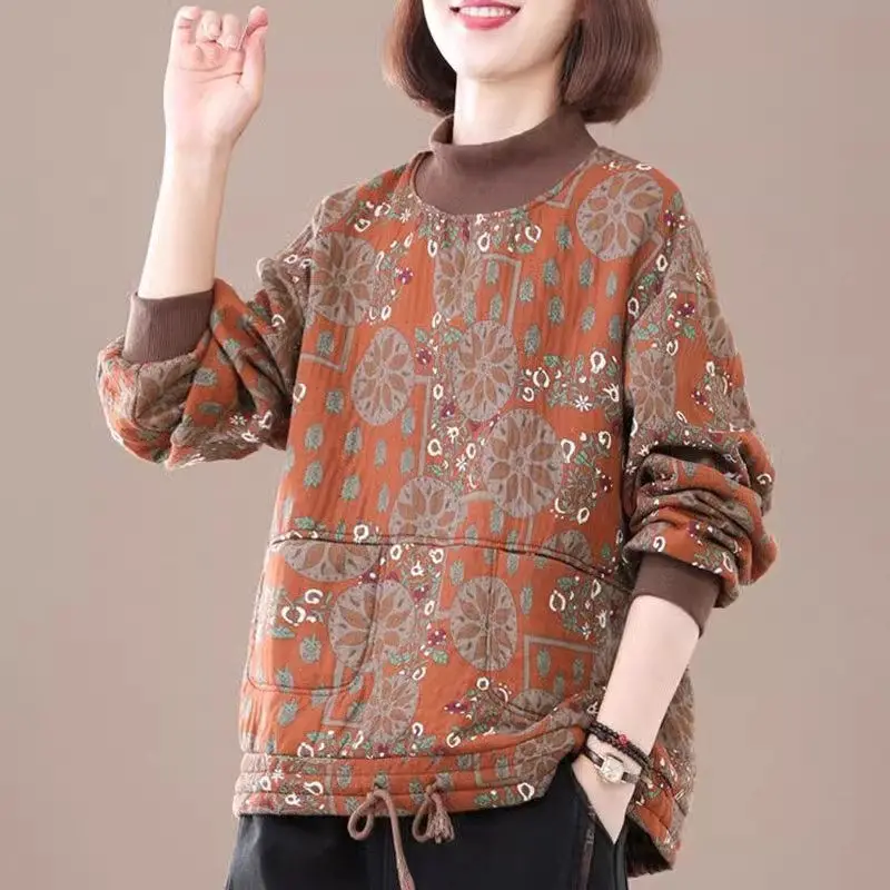 

Толстовка Женская из хлопка и льна, с высоким воротником и принтом