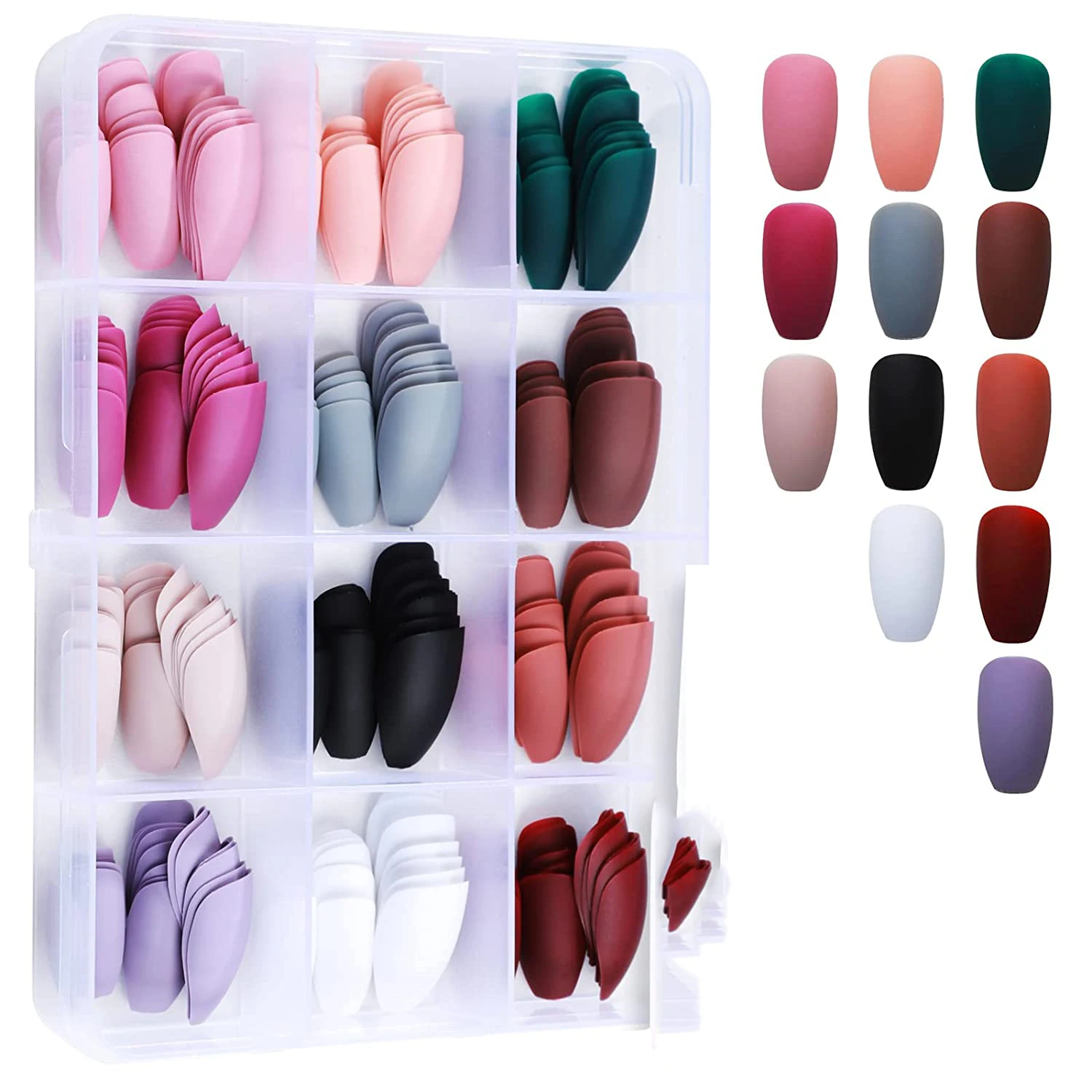 

12 Packs (288PCS) Acrylic Matte Press on Nails Medium Length, Ballerina False Nail Art Tips Sets, Solid Color Fake Nails