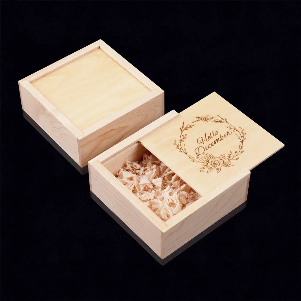 Free Custom Solid Wood Storage Box Top Sliding Personalized Gift Suitable for Ring Gift Box USB Memorial Storage Wooden Box 3