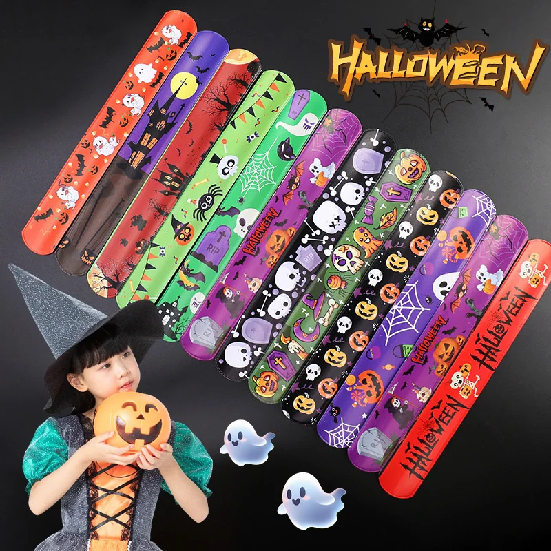 Halloween Decoration Props 1-50pcs Halloween Decorations Slap Party Pat Ring Bracelet Cartoon Wrist Strap Kids Toy Gift Funny Decor Christmas Dress Up