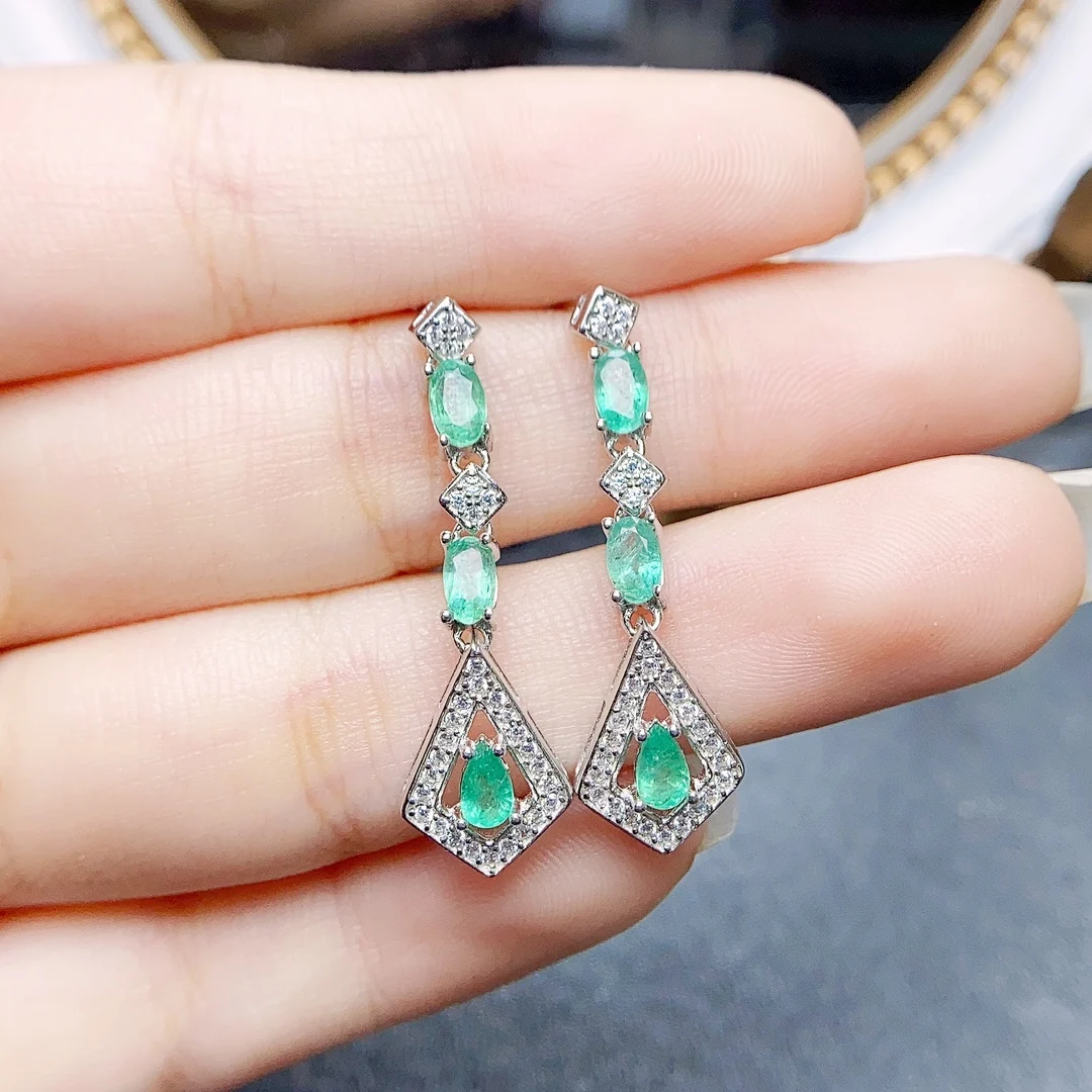 

FS Fashion 3*5mm Natural Emerald Earrings S925 Sterling Silver With Certificate Fine Charm Weddings Jewelry for Women MeiBaPJ