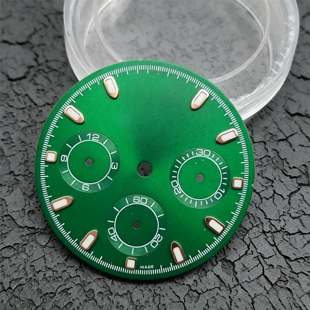 삼각대 HILEGU HL00200827 29.5MM 다이얼 VK63 다기능 크로노그래프 페이스 그린 루미너스 3-레지스터 시계 삼각대 액세서리