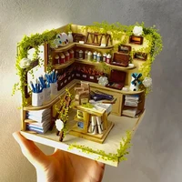 DIY Wooden Miniature Model Kit Paint Shop Casa 3D Puzzle Dollhouse With Furniture Lights Roombox Home Decor for Friends Gifts 1