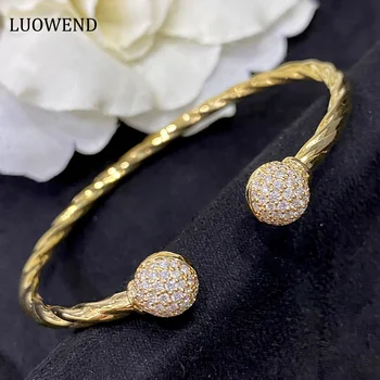 LUOWEND 100% 18K Yellow Gold Bracelet Real Natural Diamond Luxury Fashion Bubble Locomotive Design Wedding Jewelry for Women