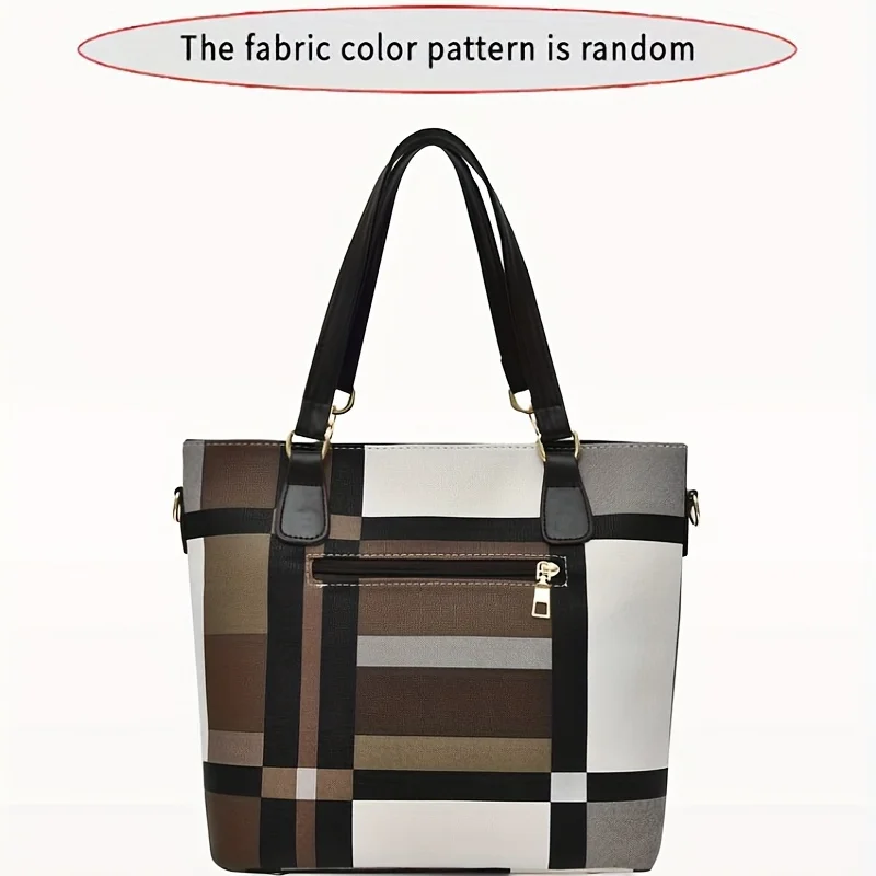 6pcs Women's Bag Sets Large Capacity Handbag Checkered Pattern Shoulder Bag With Simple Handbag Crossbody Bag Clutch Bag