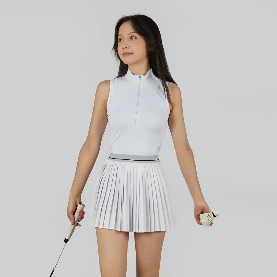 Sports Stand Up Collar Sleeveless Tennis Sports Dress Women's Polo Neck New Breathable Badminton Golf Dresses Pleats Skort