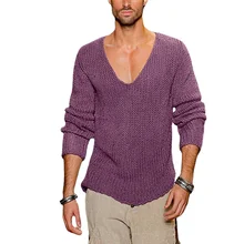 

Men Casual Solid Sweater V-neck Loose Cotton Sweater Pullovers Men 2022 High Elasticity Fashion Slim Fit Male Pullover Plus Size