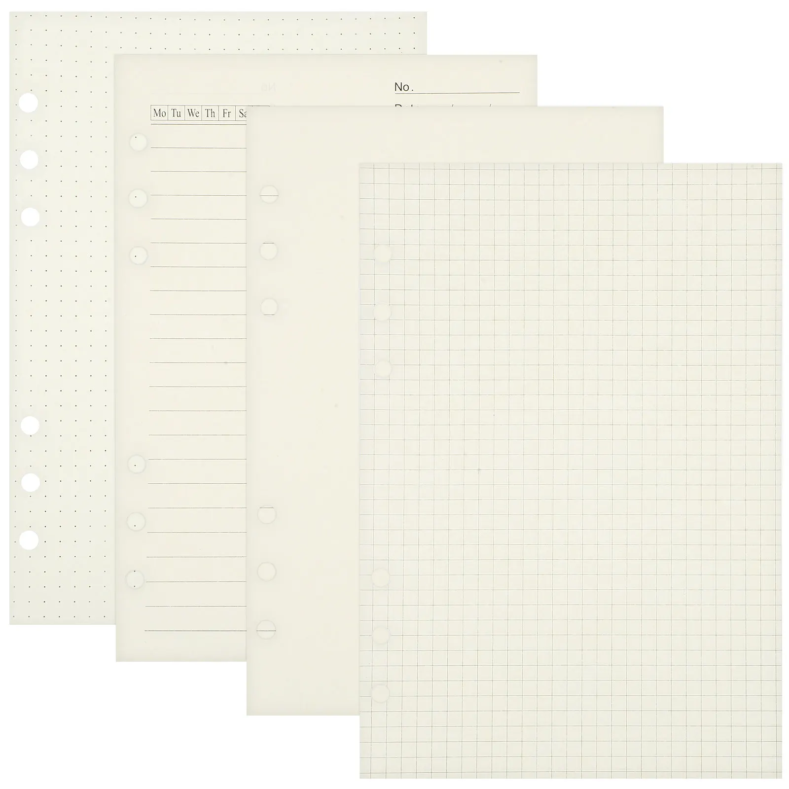 4개입 A5 플래너 인서트 리필 용지, 노트북용 6링 바인더 루즈리프, 빈 그래프 페이지, A5 용지 교체용