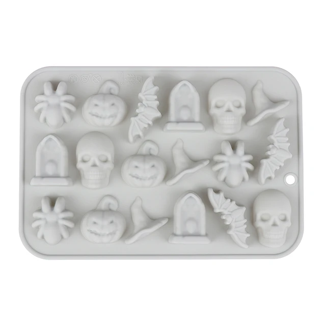 Halloween Skull Chocolate Silicone Mold Bat Spider Candy Biscuit Jelly  Baking Tray Witch Hat Tombstone Cake Mould Candle Decor