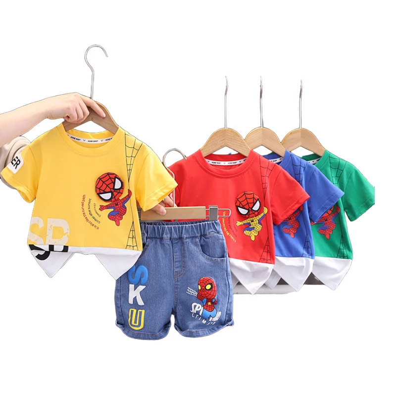 

Детский хлопковый спортивный костюм «Человек-паук», футболка с коротким рукавом и джинсы