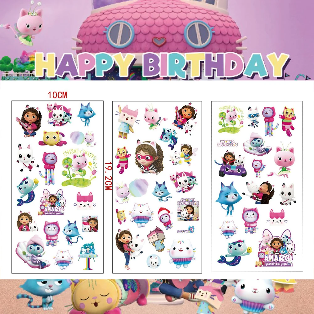 

Gabby Dollhouse Tattoo Stickers Kids Favors Cats Stickers Birthday Party Sticker Waterproof Baby Shower Party Girl Gift Supplies