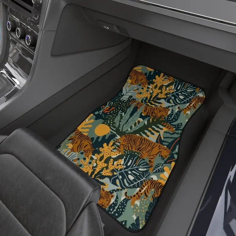 

Автомобильные коврики с тигром и цветами, коврики в стиле джунглей, аксессуары для автомобиля, в стиле бохо