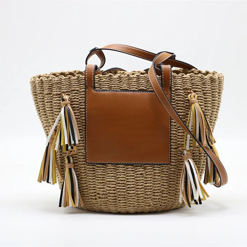 

Bohemian Rope Straw Bag Basket Bags for Women Summer Woven Rattan Shoulder Bag Bali Travel Tassel Beach Shopper Bags 2022 Tote