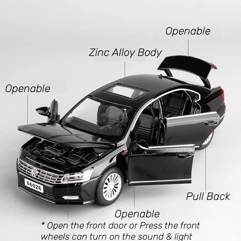 1/32 Volkswagen Passat Toy Car Model Diecast Alloy Metal Miniature Sound & Light Pull Back 1:32 Collection Gift For Boy Children 2