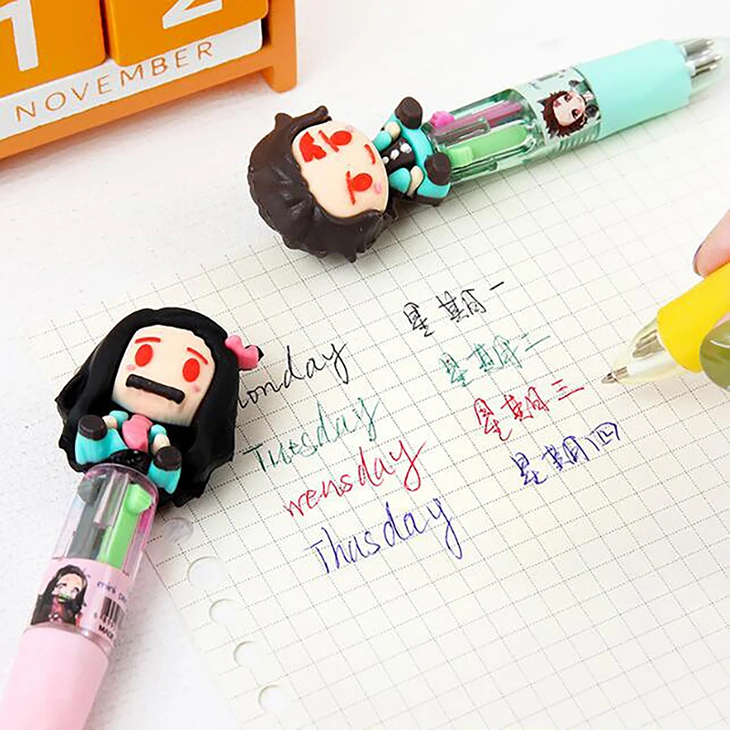 

1Pc Anime Demon Slayer 4 Colors Pen Kamado Tanjirou Nezuko Cartoon Press Ballpoint Pen Student Write Stationery Collectible Toy