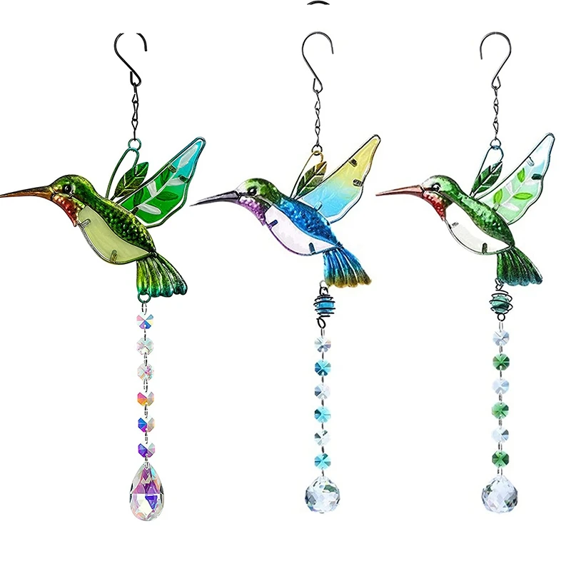Hanging Wind Chimes Suncatchers Outdoor Wind Butterfly Hummingbird Pendants Crystal Ball Prism Ornament Garden Decoration outdoor wind chimes,wind bell pendant