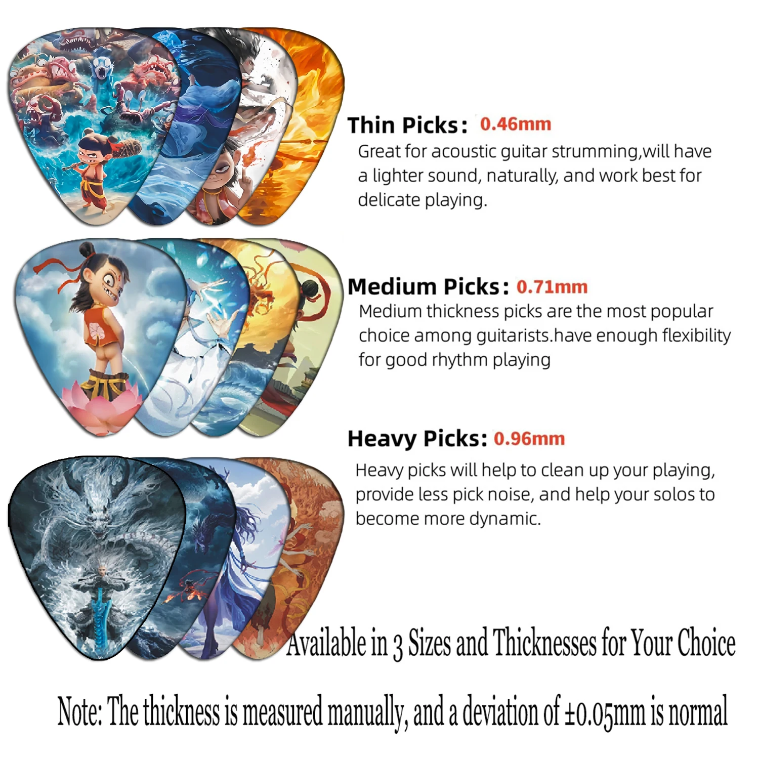 12-Piece / Set Nezha 2 Themed Multicolor Guitar Picks Set-ABS Material for Electric/Acoustic Guitar and Bass Accessories