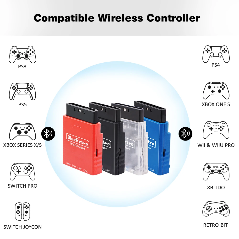 Blueretro Bluetooth compatible Joystick Adapter For PS1 PS2 Console To