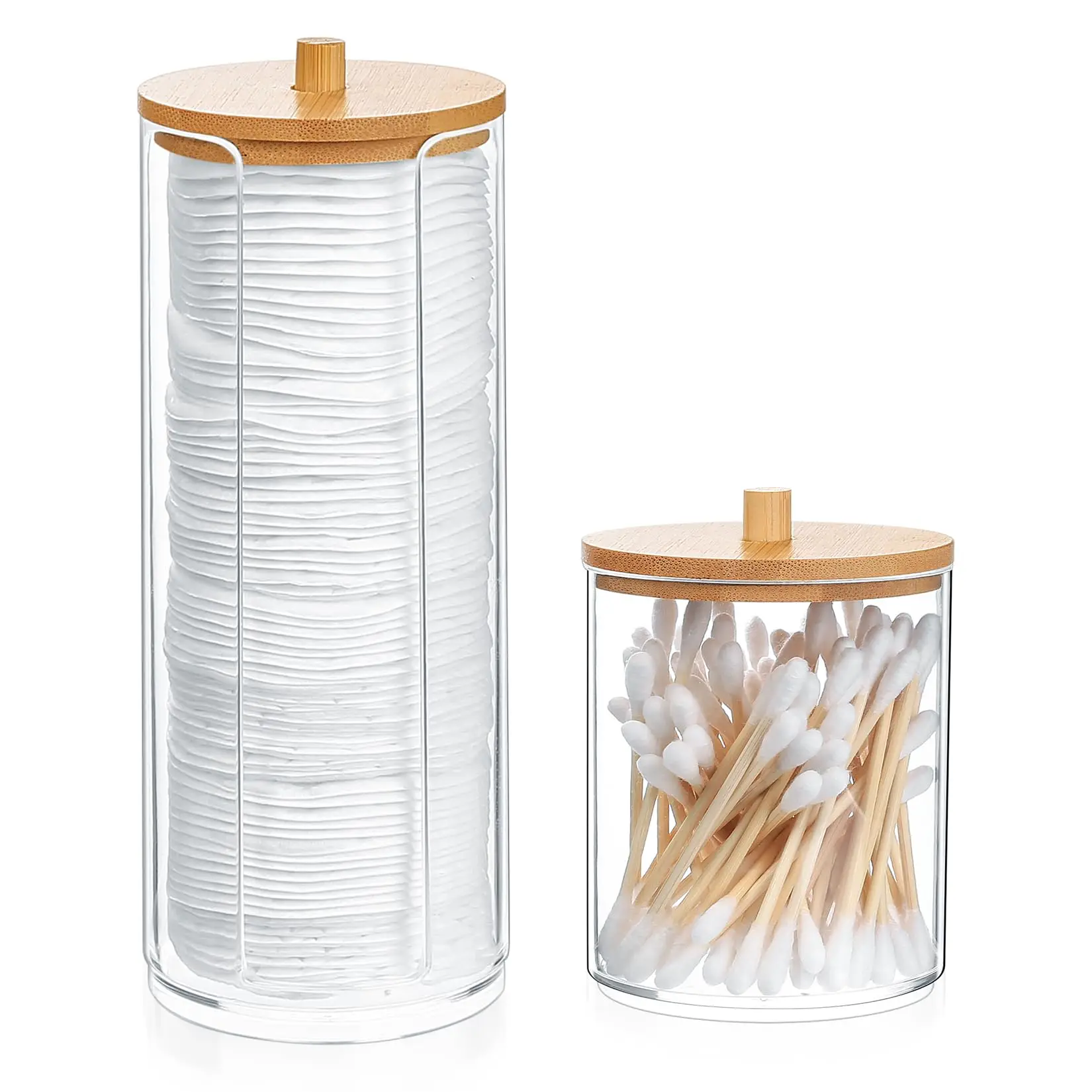 Acrylic Storage Box Bathroom Jar Makeup Organizer Cotton Round Pad Holder Cotton Swab Box Qtip Holder Dispenser with Bamboo Lid 3