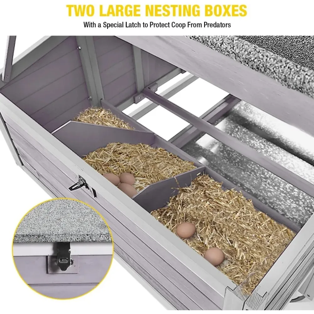 Chicken Coop with Wheels Large Hen House with Nesting Boxes Poultry Cage for 3-5 Hens Outdoor Duck Coop Pet Cage