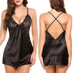 Women Nightgowns Sexy Nightwear Lace Patchwork Lingerie Nighty Sleepwear Wedding Satin Dress Sleep Wear Erotic Nightdress Clothe