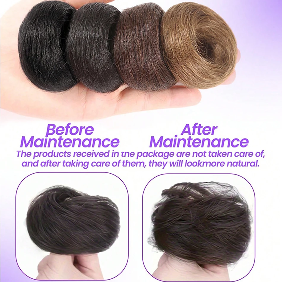 2PCS Messy Human Hair Bun Chignon With Elastic Rubber Band Stretchy 100% Human Hair Scrunchies Hair Bun Donut Elegant Ponytail