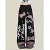 Sanrio Hello Kitty Bow Cartoon Graffiti Printed Fashion Jeans Women's Autumn Winter New Loose Wide Leg Pants Straight Trousers 1