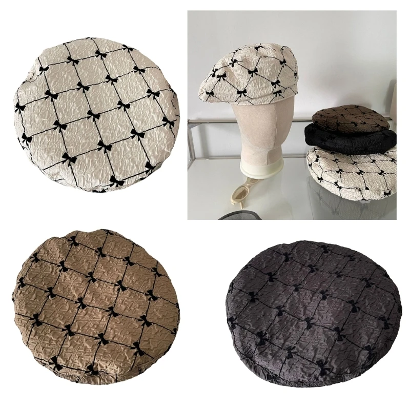 

B36D Girls Painter Hat Wrinkled Hat Checkered for Holiday Photography