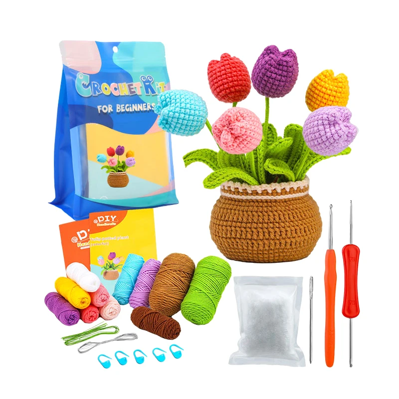 손으로 짠 꽃 크로셰 스타터 키트, 면사 크로셰 마커, DIY 공예 액세서리, 수제 재료 도구 세트