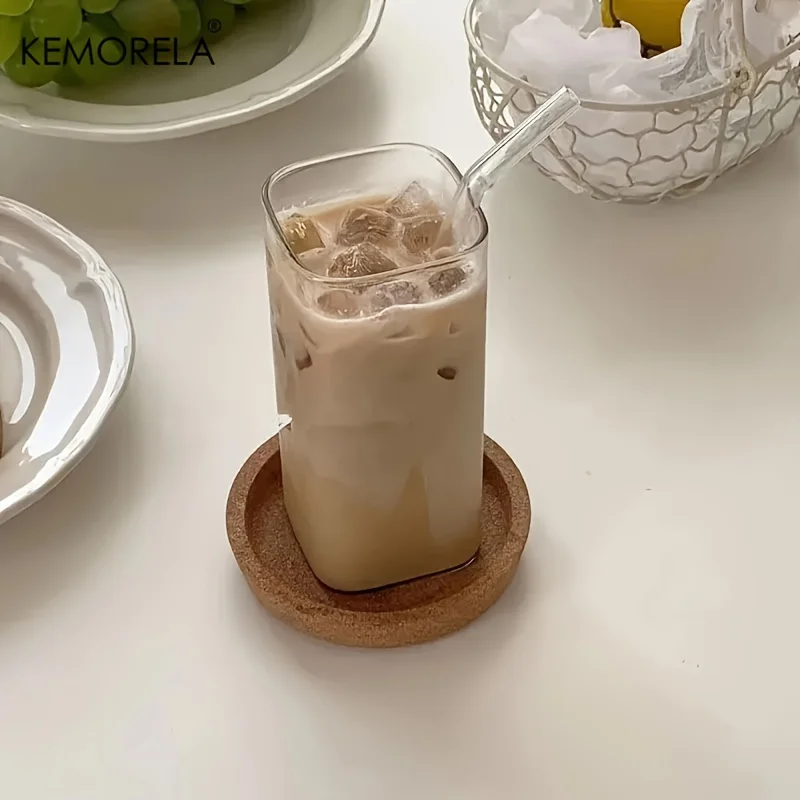 Stainless Steel Cups Whiskey Glass Drinking Glasses Set Crystal Glass Cup Bubble Glass Cup Square Glass Mug Double Wall Glass Mug 4/6PCS Portable Drinking Cups 380ml/500ml Heat Resistant Glass with Lid and Straw Suitable for Iced Coffee Juice Milk