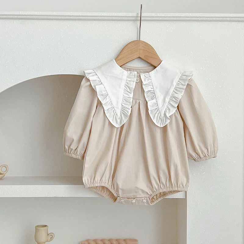 Family Sister Matching Dress Outfit Baby Girls Clothes Long Sleeve Flower Large Lapel Girl Dress Baby Romper Princess Dresses 3