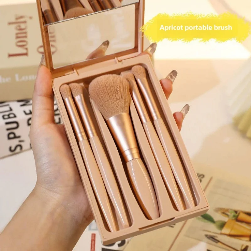 2024 New 5 pieces mirror box with skylight powder brush concealer blush super soft brush boxed mini portable makeup 3