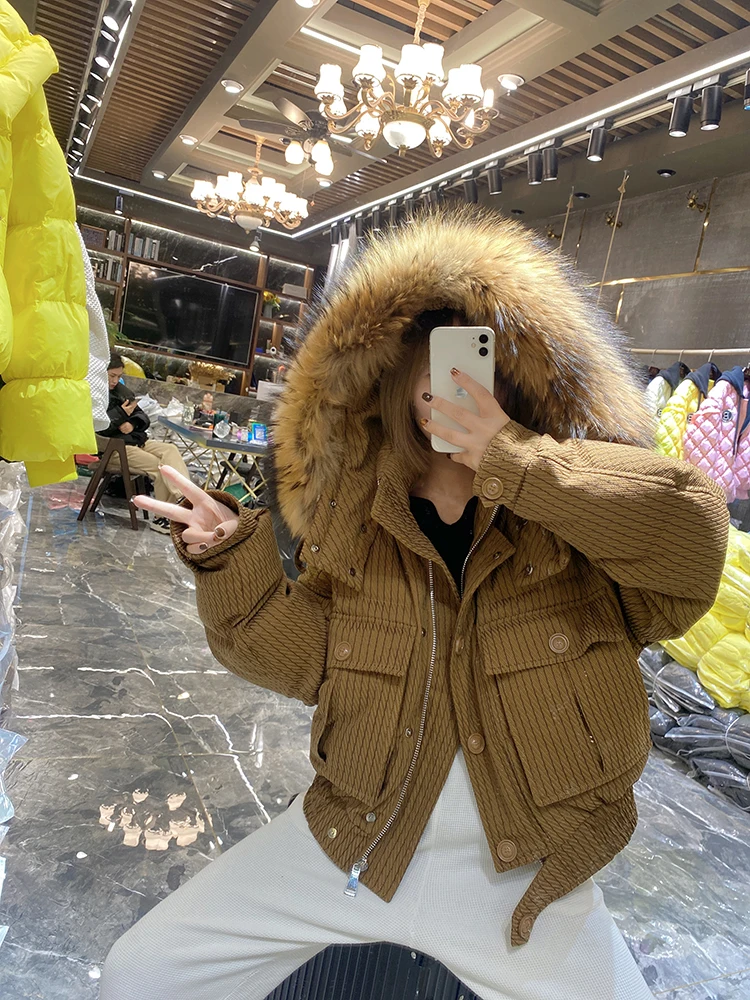 

Real Natural raccoon fur Collar Women Winter White Duck Down Coat Female Solid Puffer Jacket Oversize Hooded Thicken Parkas