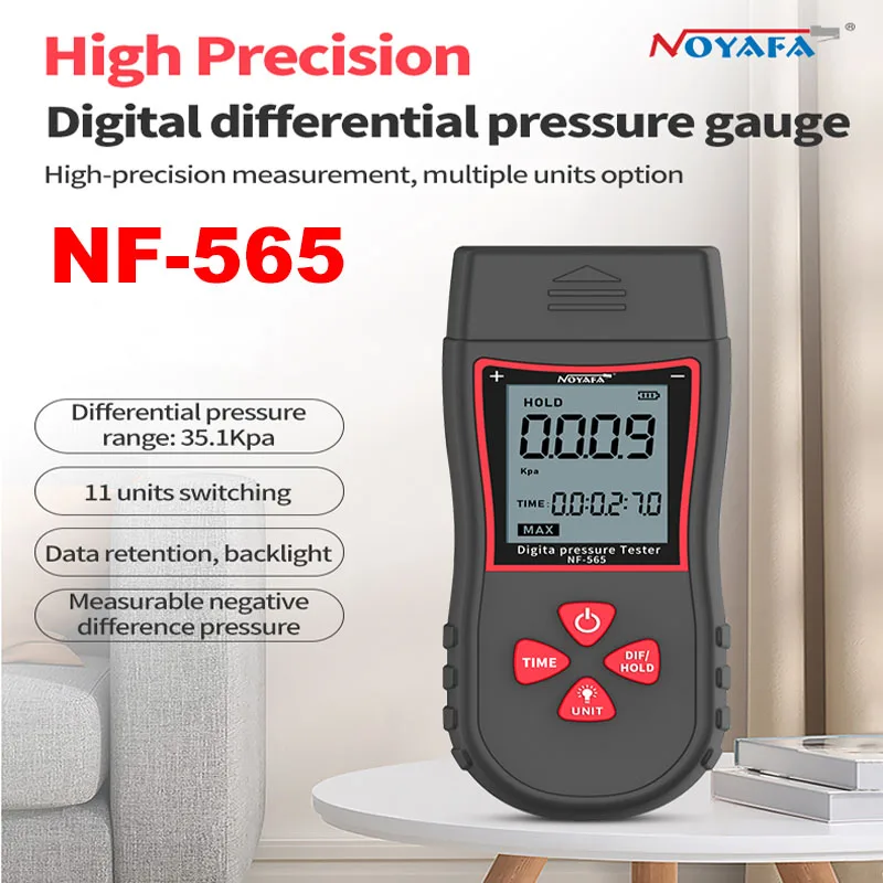 

Noyafa Digital Pressure Gauge Manometer NF-565 Micro Air Differential Negative Gauge ±105 KPaAir Precision Kit Detector Meter