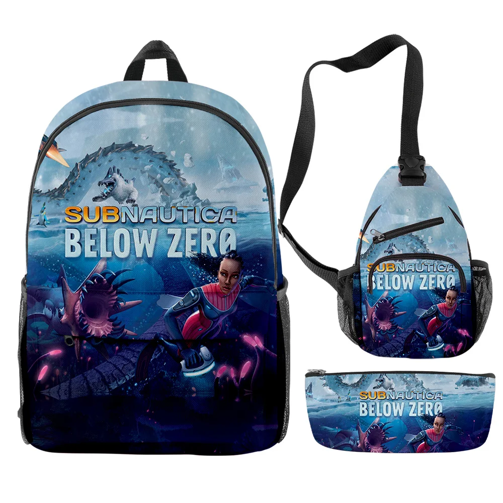 

Fashion Youthful Subnautica Below Zero 3pcs/Set Backpack 3D Print Bookbag Laptop Daypack Backpacks Chest Bags Pencil Case