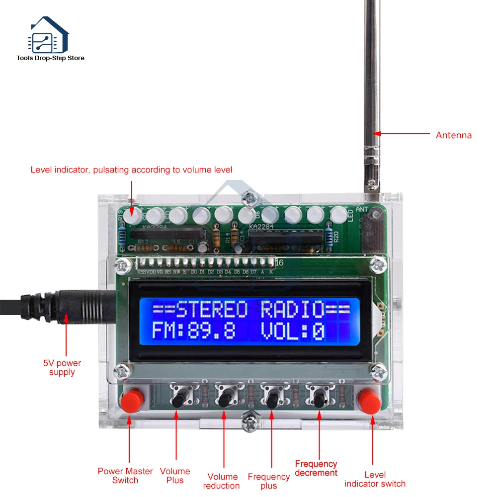 RDA5807 Radio Digital FM con indicación de nivel circuitos electrónicos DIY piezas pantalla de tubo Digital 87MHZ-108MHZ Kits de módulos